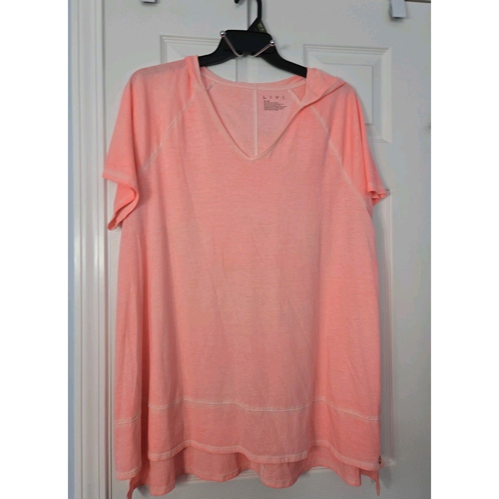 Livi Womans Plus Size 22/24 Pullover Hoodie Short Sleeve Peach